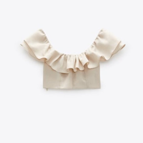 ZARA Linen&Cotton Off-shoulder Crop Top - Picture 2 of 6